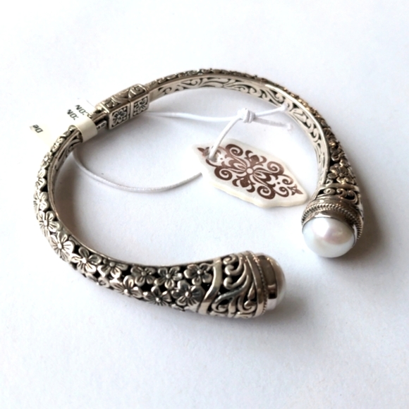 Annika Witt Jewelry - New heavy 925 sterling silver designer filigree bracelet with natural pearls
